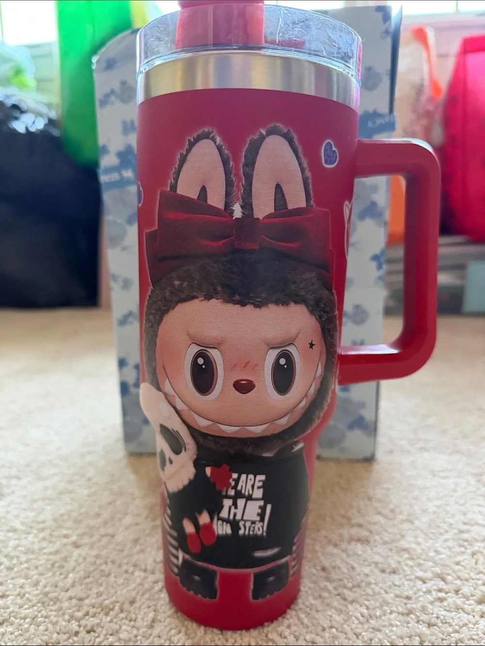Labubu Red Character Graphic Travel Mug with Handle 40 oz. Brand New